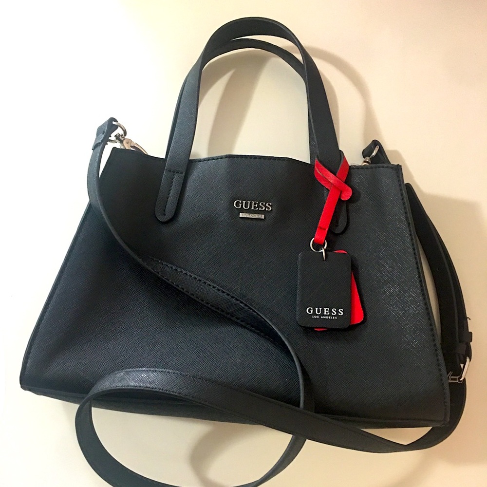 Guess Los Angeles black and red leather bag with removable strap